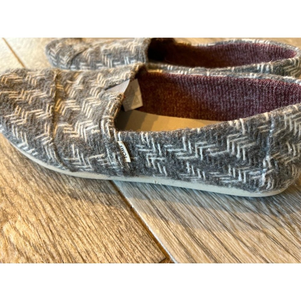 TOMS Alpargata Size 8 Grey White Wool Herringbone Slip On Shoes Womens